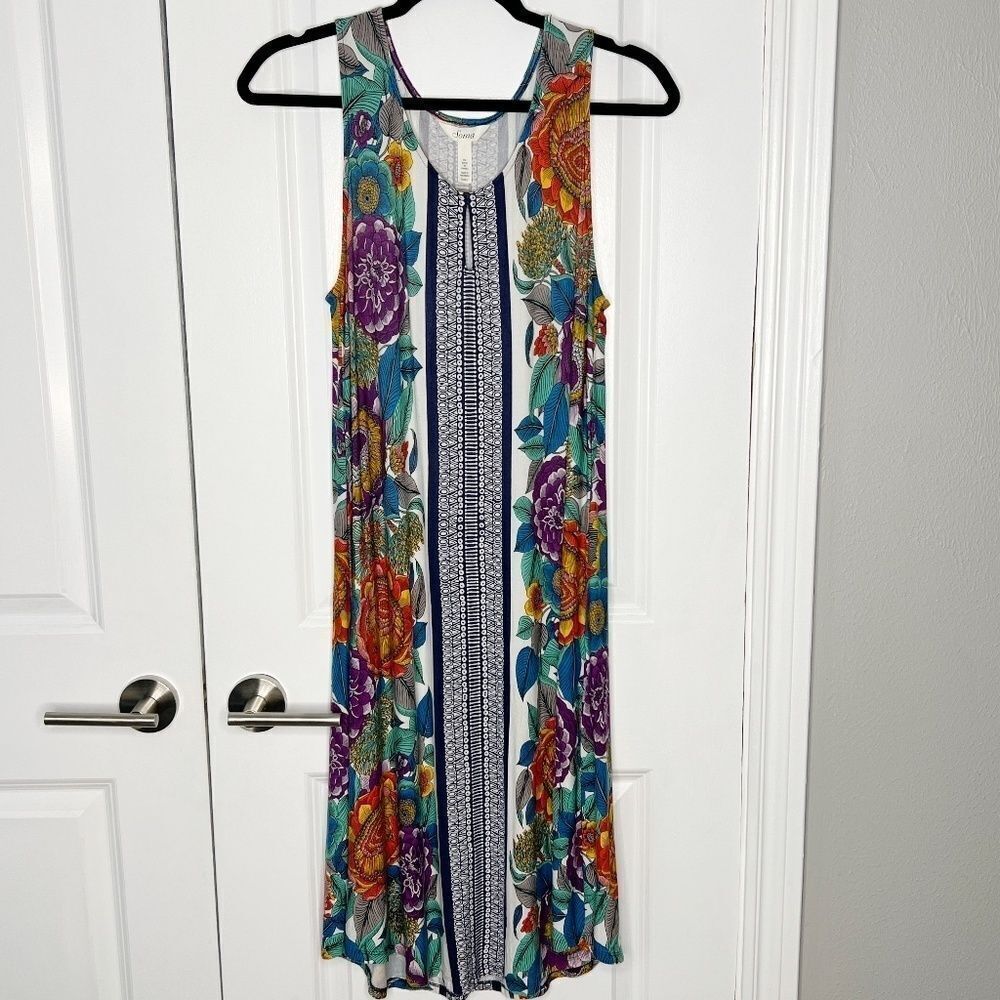Soma Keyhole Sleeveless Short Dress Garden Bloom Ivory Sz S Floral Print - Picture 6 of 7